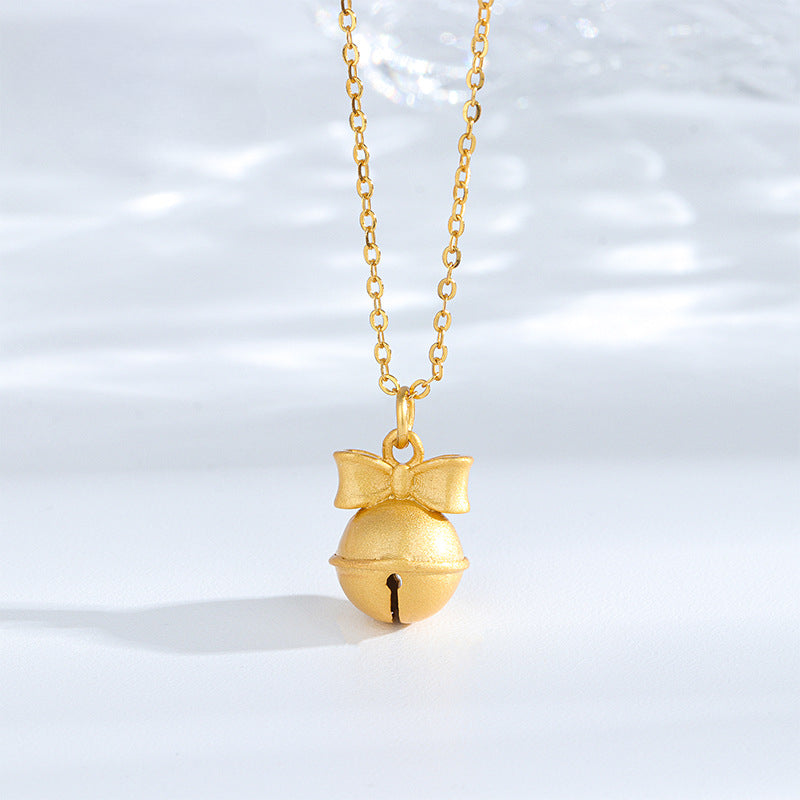 S925 Sterling Silver Christmas Bow Bell Necklace