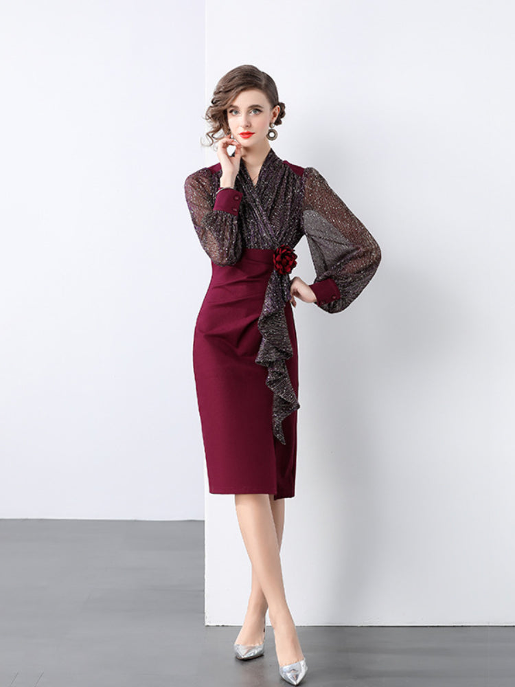 Rotes elegantes Retro-Slim-Fit-Kleid