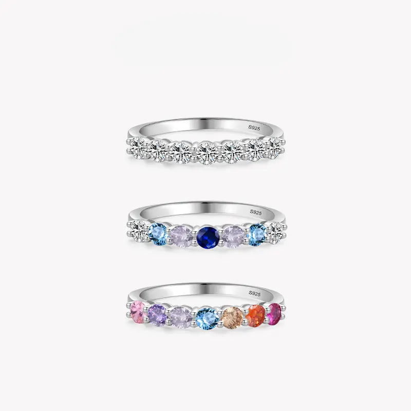 Bague en argent sterling 925 avec diamants colorés ronds
