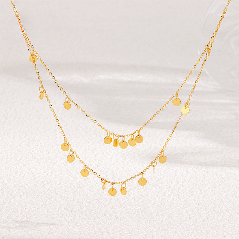 S925 Sterling Silver Double Layer Gold Disc Necklace