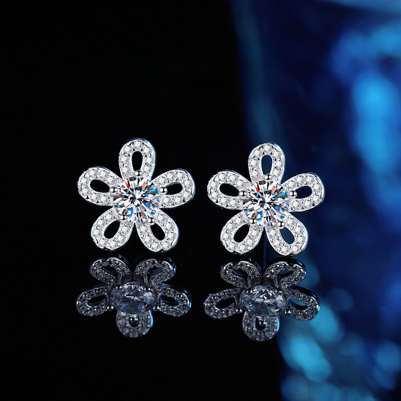 S925 sterling silver mozzarella sunflower stud earrings