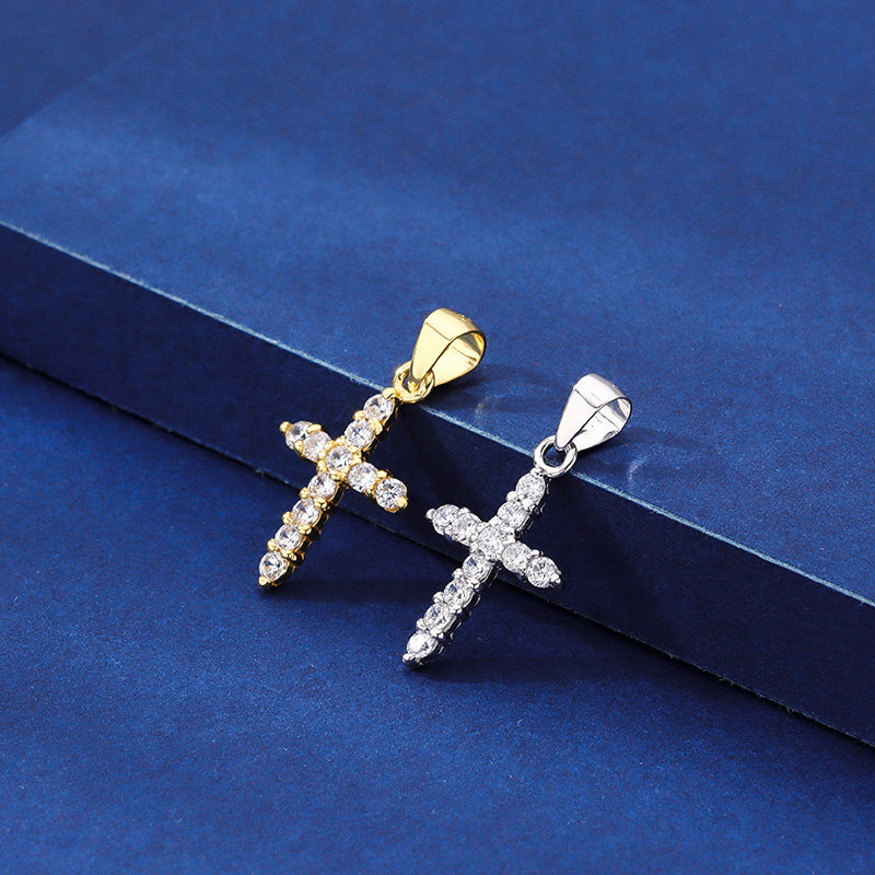 S925 Sterling Silver Fashion Gold Plated Diamond Cross Pendant
