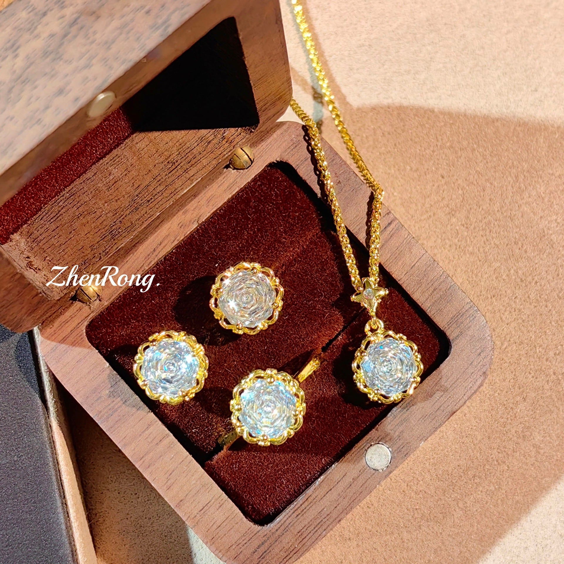 Star Anise Rose Cut Sea Blue Necklace Color Treasure Set