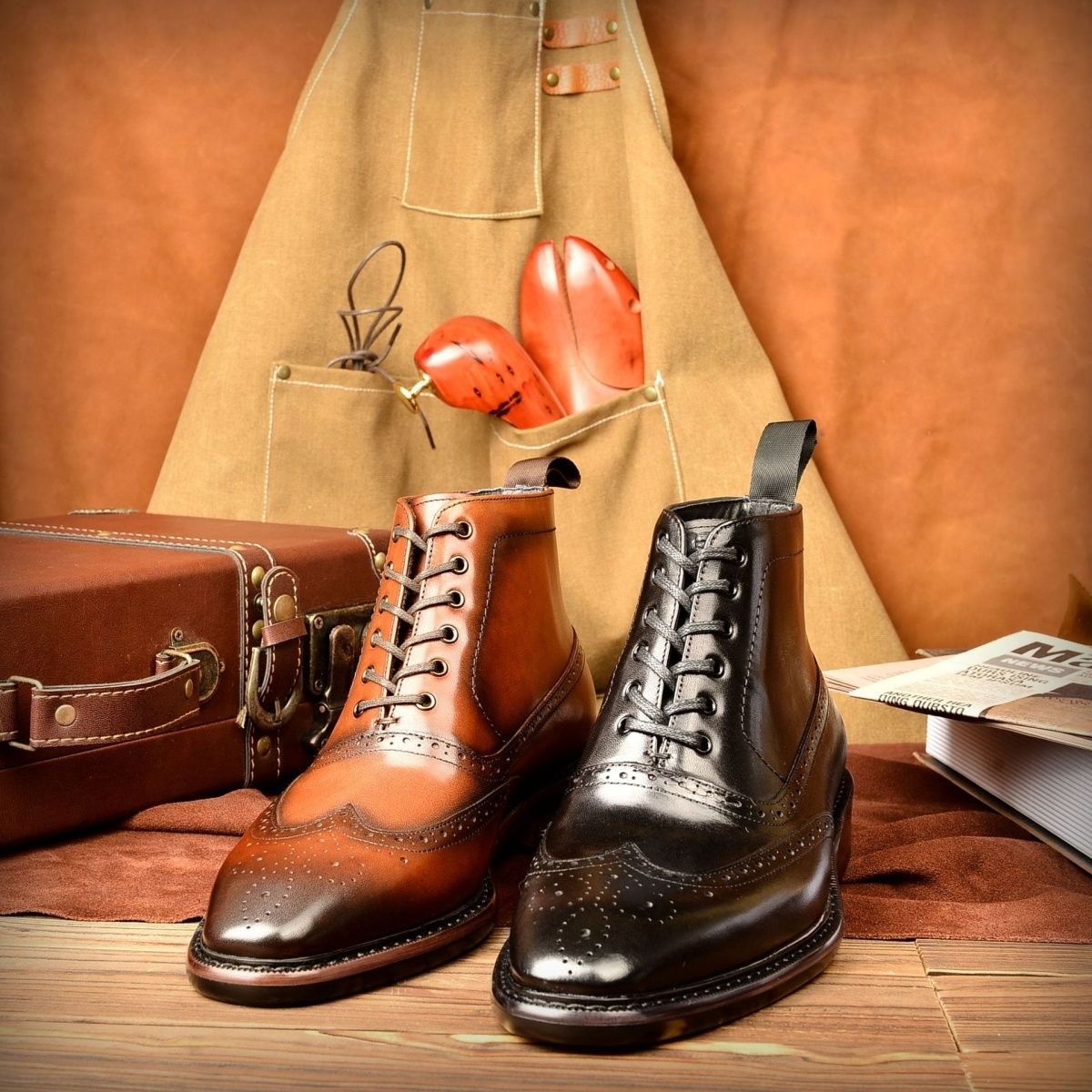 Vintage poliert gravierte Martin Stiefel Herren Echtlederstiefel