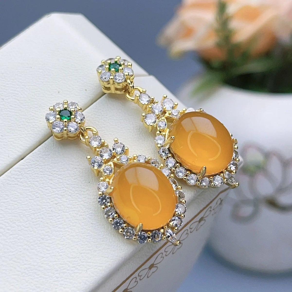 Boucles d'oreilles en jadéite pleine agate jaune mode