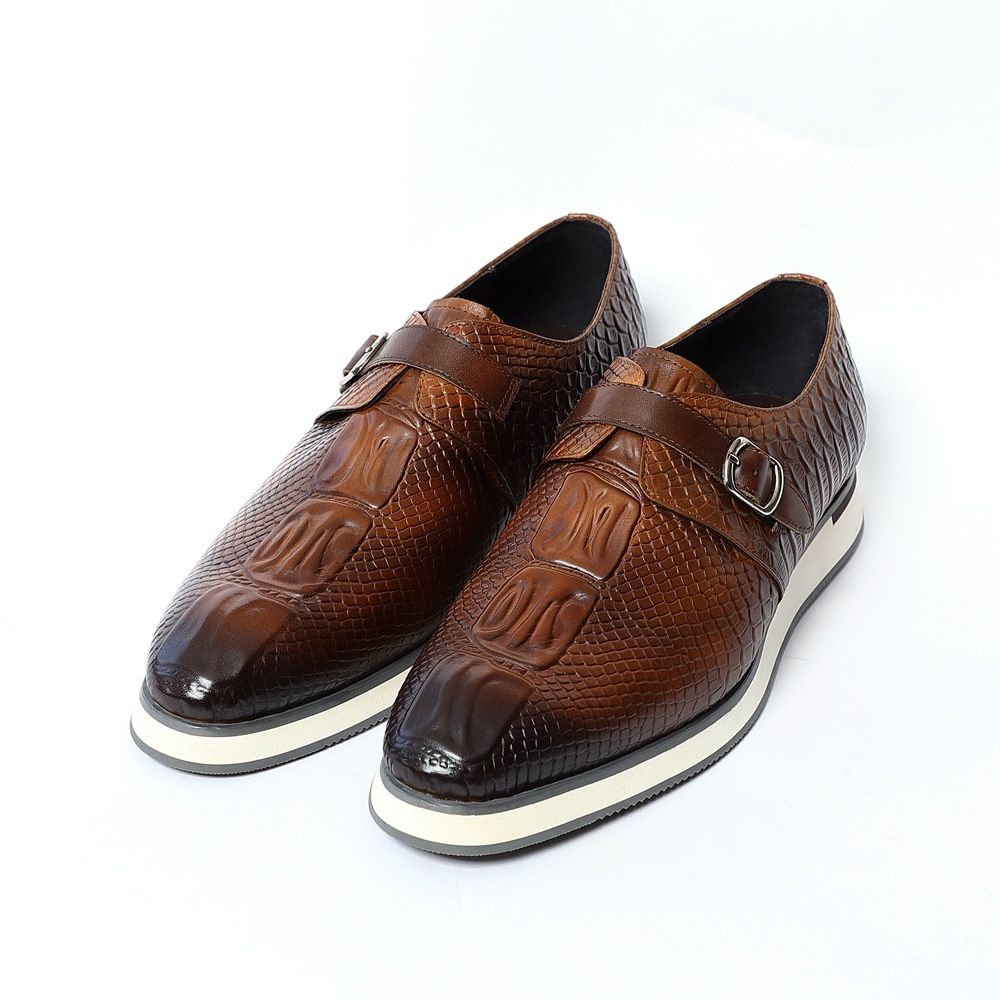 Fashion Snake Leather Pointed Loafers Men's Buckle Casual Leather Shoes