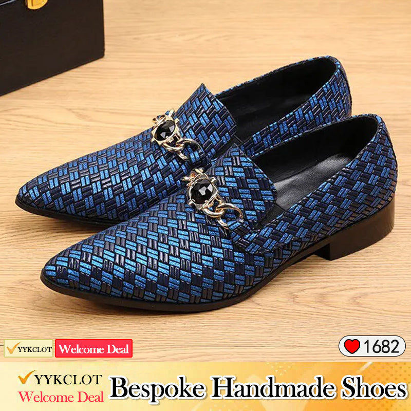 Original leather woven printed loafers men's pointed formal leather shoes