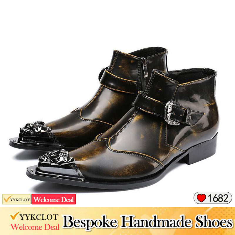 Stilvolle Stiefeletten aus bronziertem Leder für Herren, Cowboy-Motorradstiefel