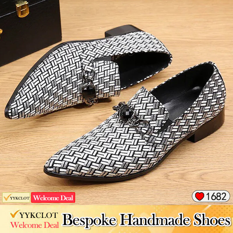 Original leather woven printed loafers men's pointed formal leather shoes