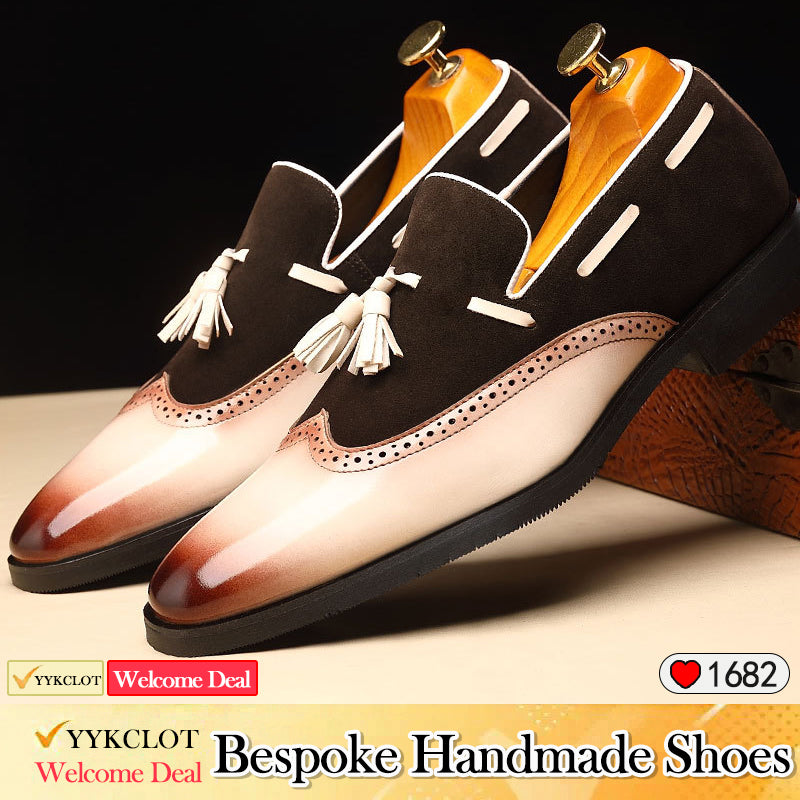 Fashion Business Splicing Leather Fringed Men's genuine leather loafers mens casual shoes for men Plus Size slip on shoes men Office, Party, Banquet, Wedding