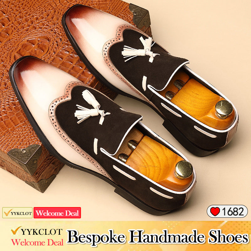 Fashion Business Splicing Leather Fringed Men's genuine leather loafers mens casual shoes for men Plus Size slip on shoes men Office, Party, Banquet, Wedding