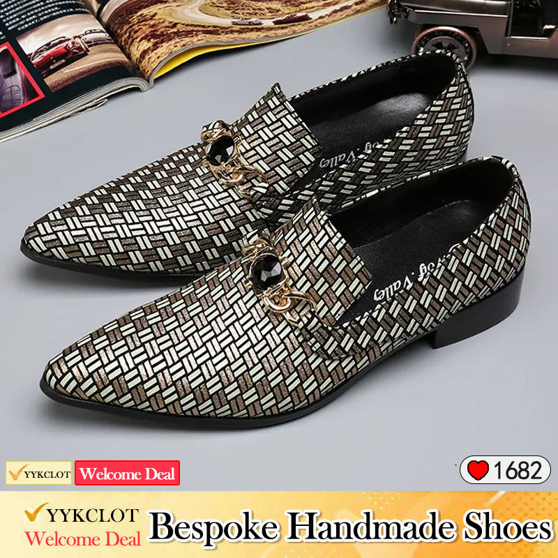 Original leather woven printed loafers men's pointed formal leather shoes