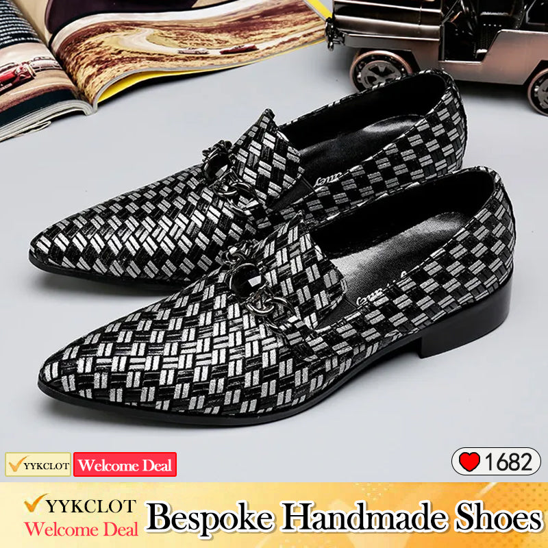 Original leather woven printed loafers men's pointed formal leather shoes