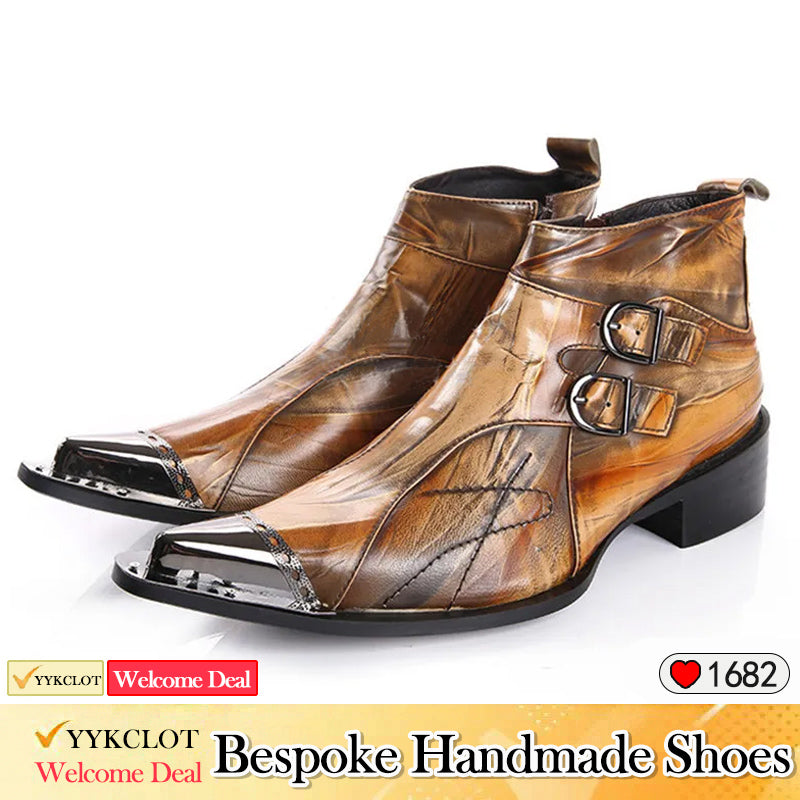 Black punk spliced high-heeled boots for men motorcycle high-heeled boots