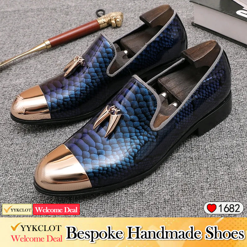 Original schlange loafer männer metall runde kopf retro leder schuhe