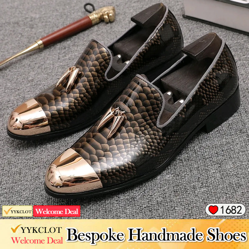 Original schlange loafer männer metall runde kopf retro leder schuhe