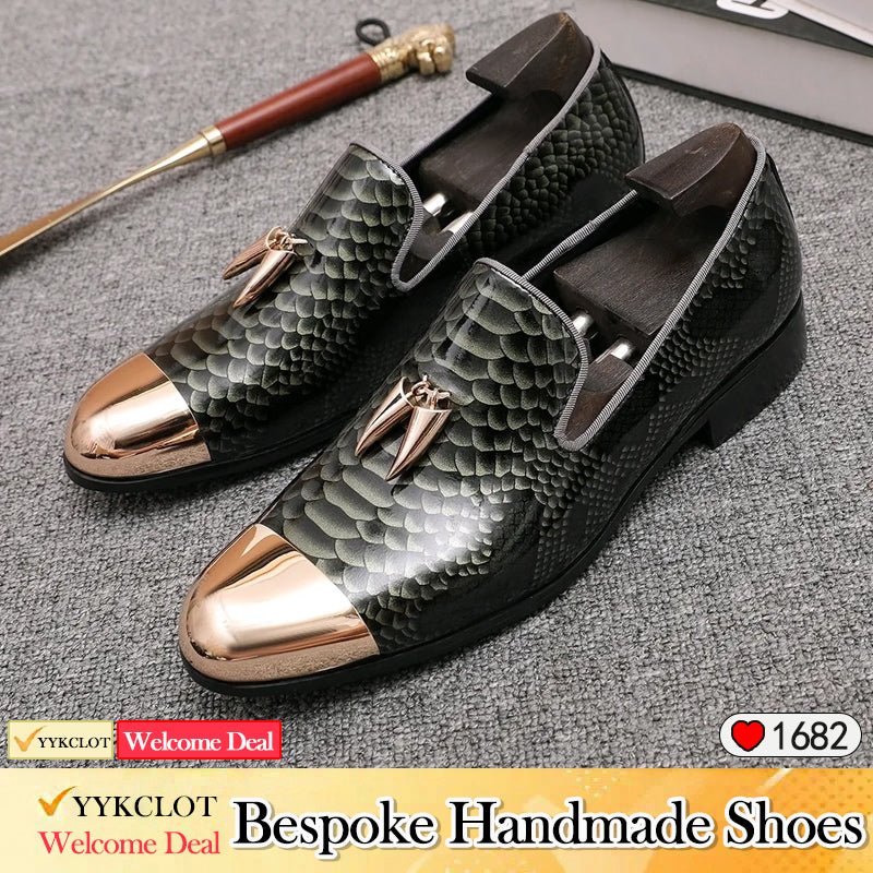 Original schlange loafer männer metall runde kopf retro leder schuhe