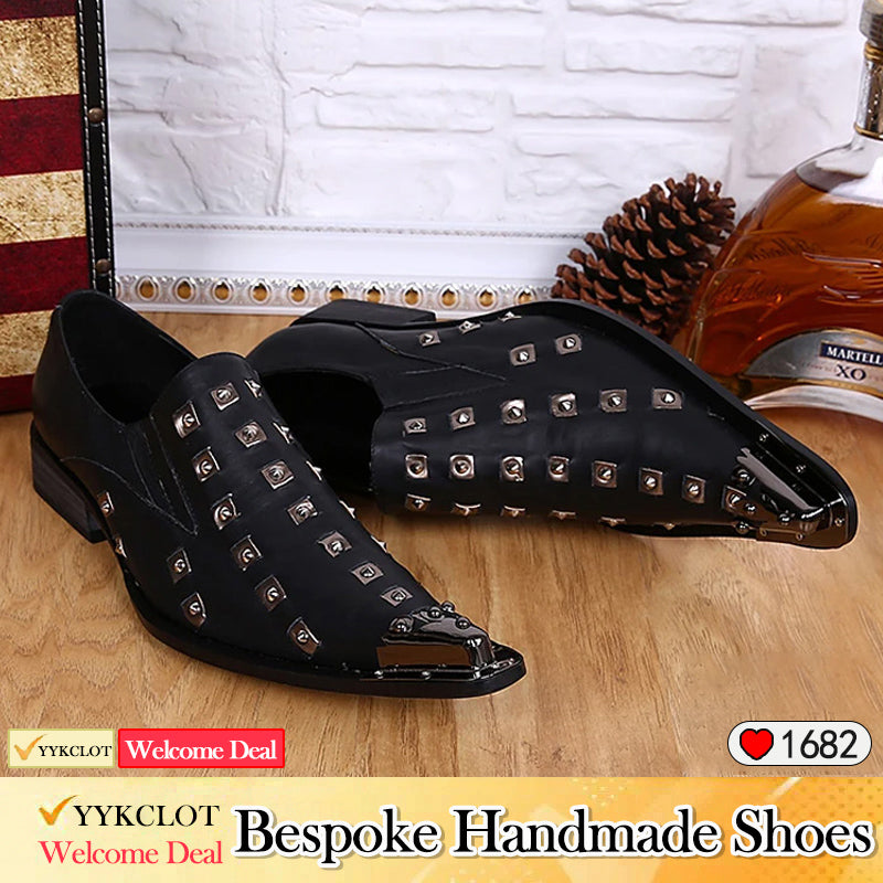 Black pointed rivet men's business dress shoes for men banquet and party luxury designer leather shoes
