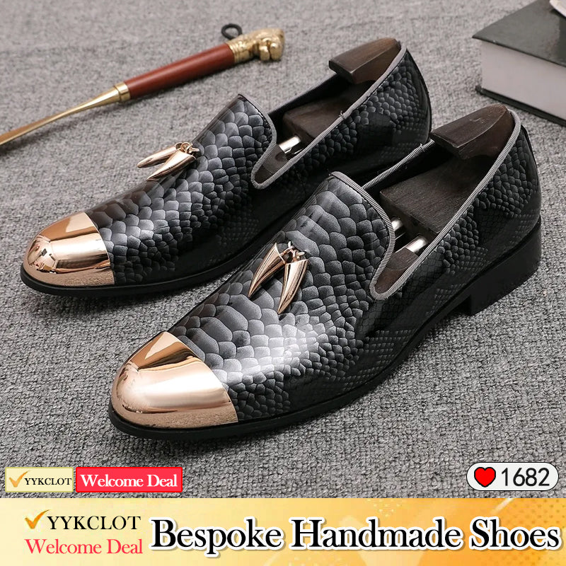 Original schlange loafer männer metall runde kopf retro leder schuhe