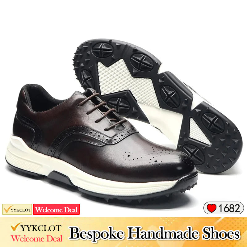Chaussures de golf antidérapantes noires en cuir de luxe pour hommes