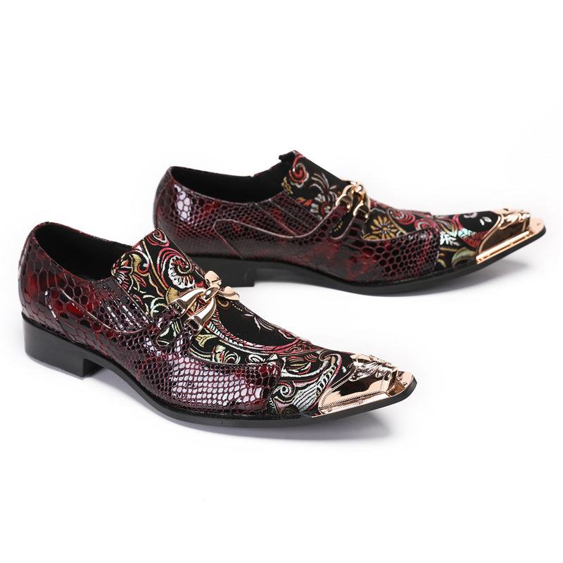 Scarpe eleganti ricamate a mano color rosso vino Scarpe eleganti da uomo