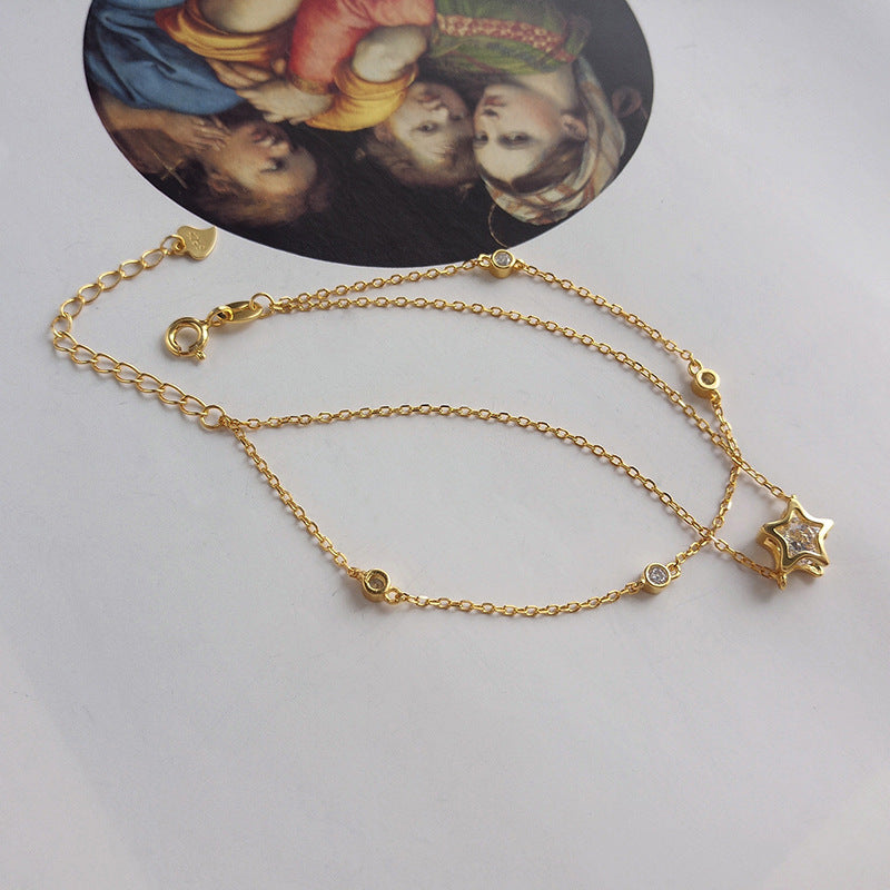 S925 Sterling Silver Double Pentagram Diamond Bracelet