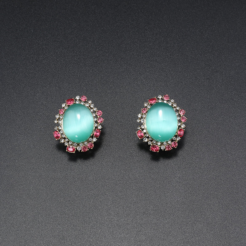 Elegant Turquoise & Pink Crystal Gold Jewelry Set for Formal Galas