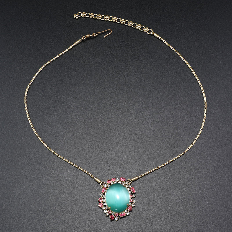 Elegant Turquoise & Pink Crystal Gold Jewelry Set for Formal Galas