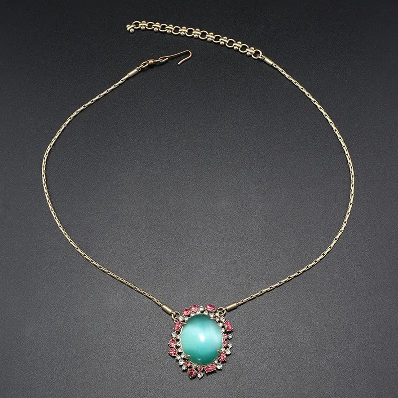 Élégant ensemble de bijoux en cristal turquoise et rose doré pour galas