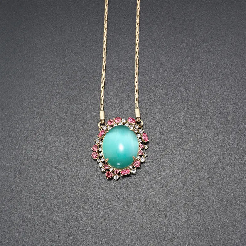 Élégant ensemble de bijoux en cristal turquoise et rose doré pour galas