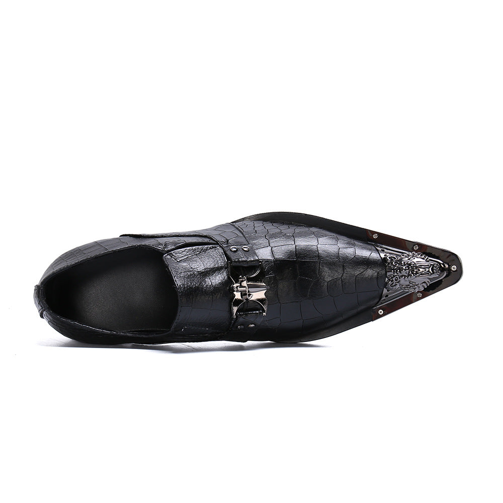 Black Pointed Dress Leather Shoes Men's Business Loafers