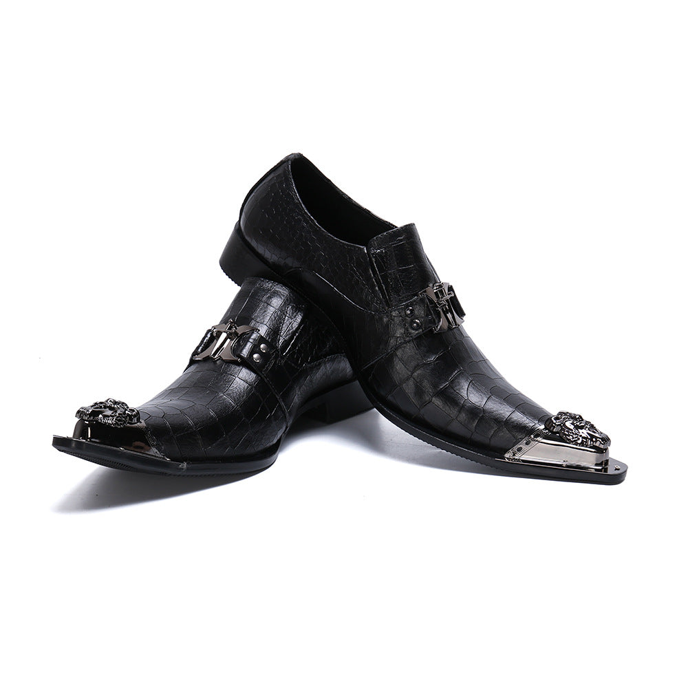 Black Pointed Dress Leather Shoes Men's Business Loafers