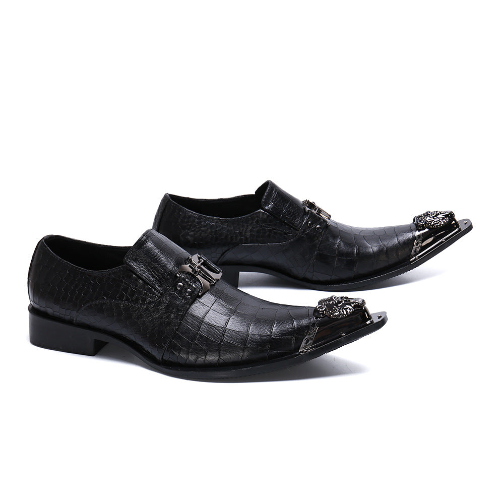 Black Pointed Dress Leather Shoes Men's Business Loafers