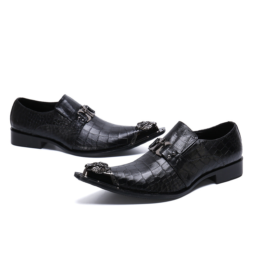 Black Pointed Dress Leather Shoes Men's Business Loafers