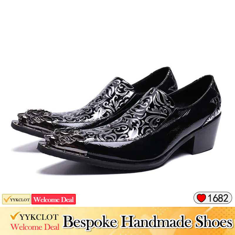 Retro glossy patterned pointed high-heeled dress shoes