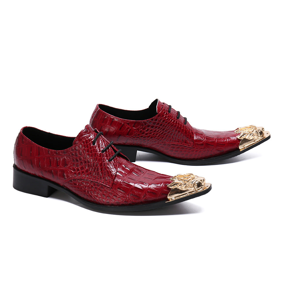 Red Alligator Derby Shoes Men's Party Prom Leather Shoes