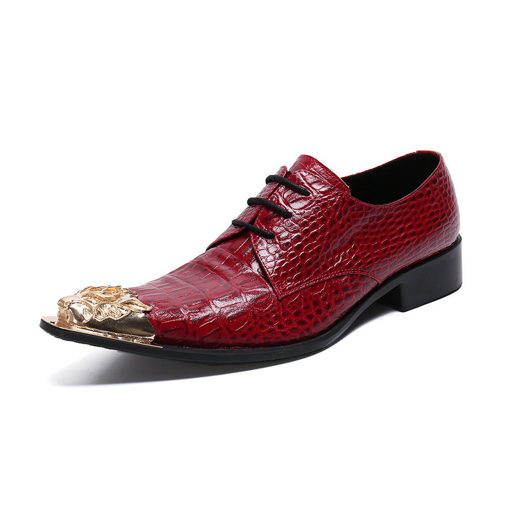 Red Alligator Derby Shoes Men's Party Prom Leather Shoes