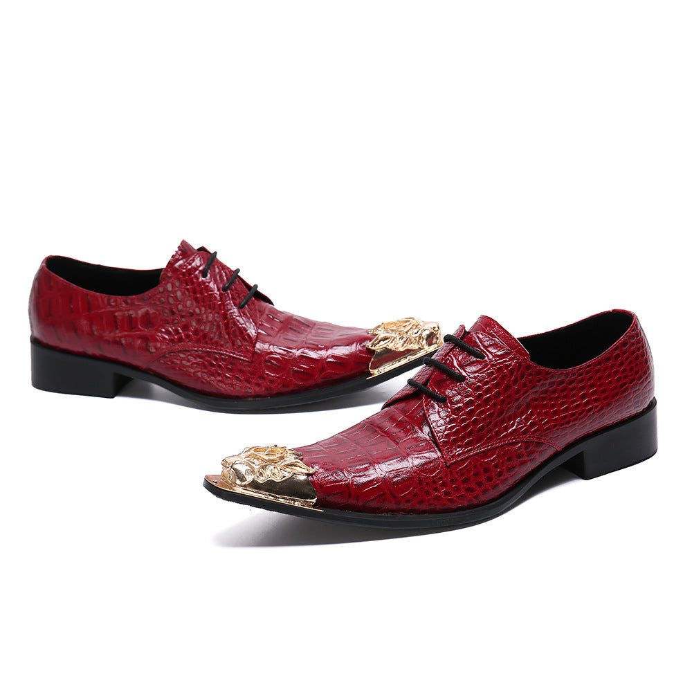 Red Alligator Derby Shoes Men's Party Prom Leather Shoes