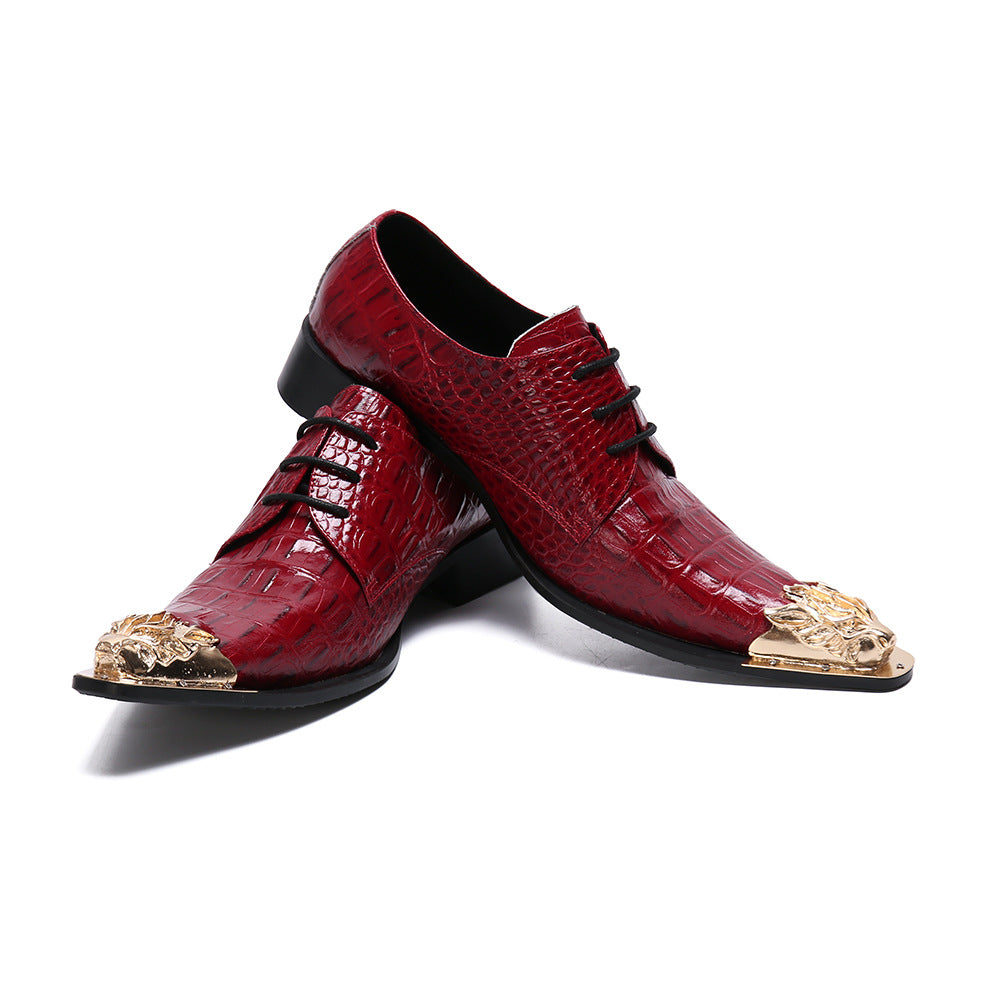 Red Alligator Derby Shoes Men's Party Prom Leather Shoes