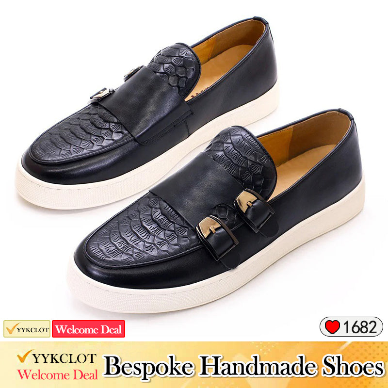 Fashion Versatile Double Buckle Casual Leather Loafers