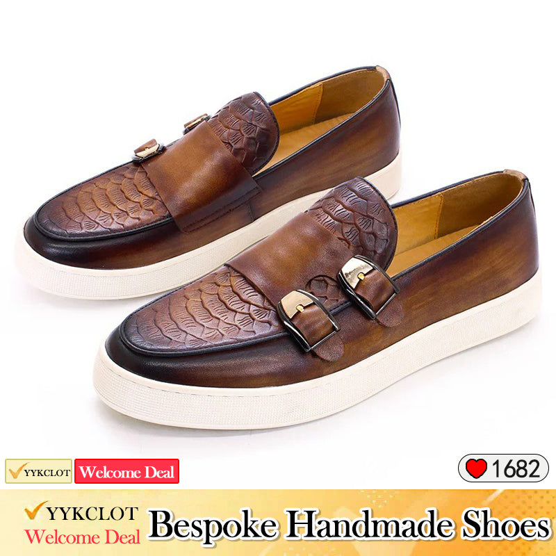 Fashion Versatile Double Buckle Casual Leather Loafers