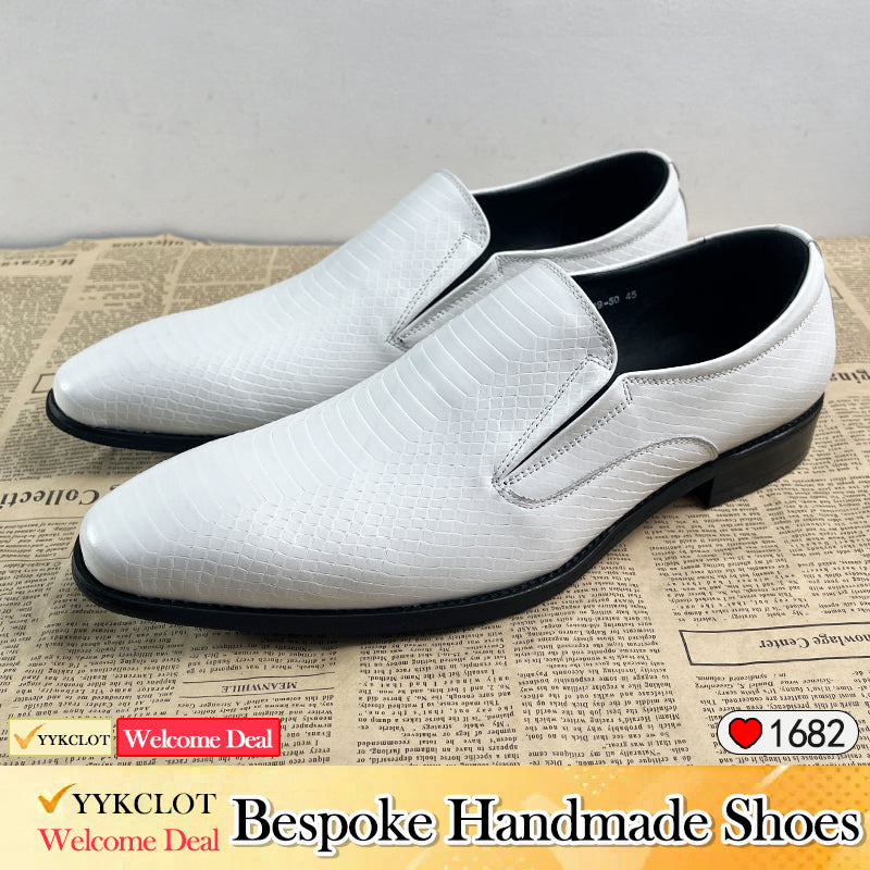 White Elegant Flat Head Serpentine Men's Dress Shoes