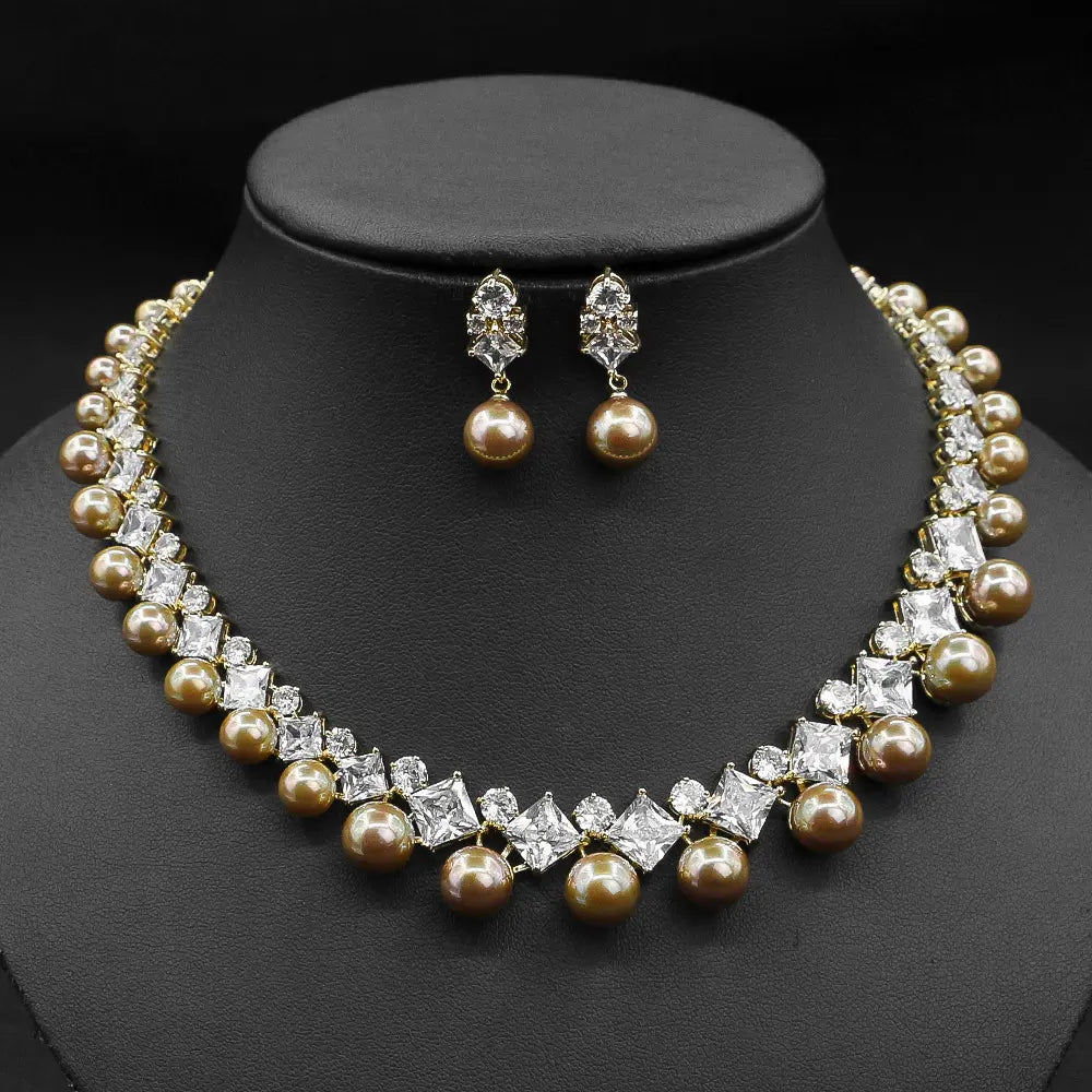 Parure de bijoux de mariage polyvalente en perles Collier et boucles d'oreilles