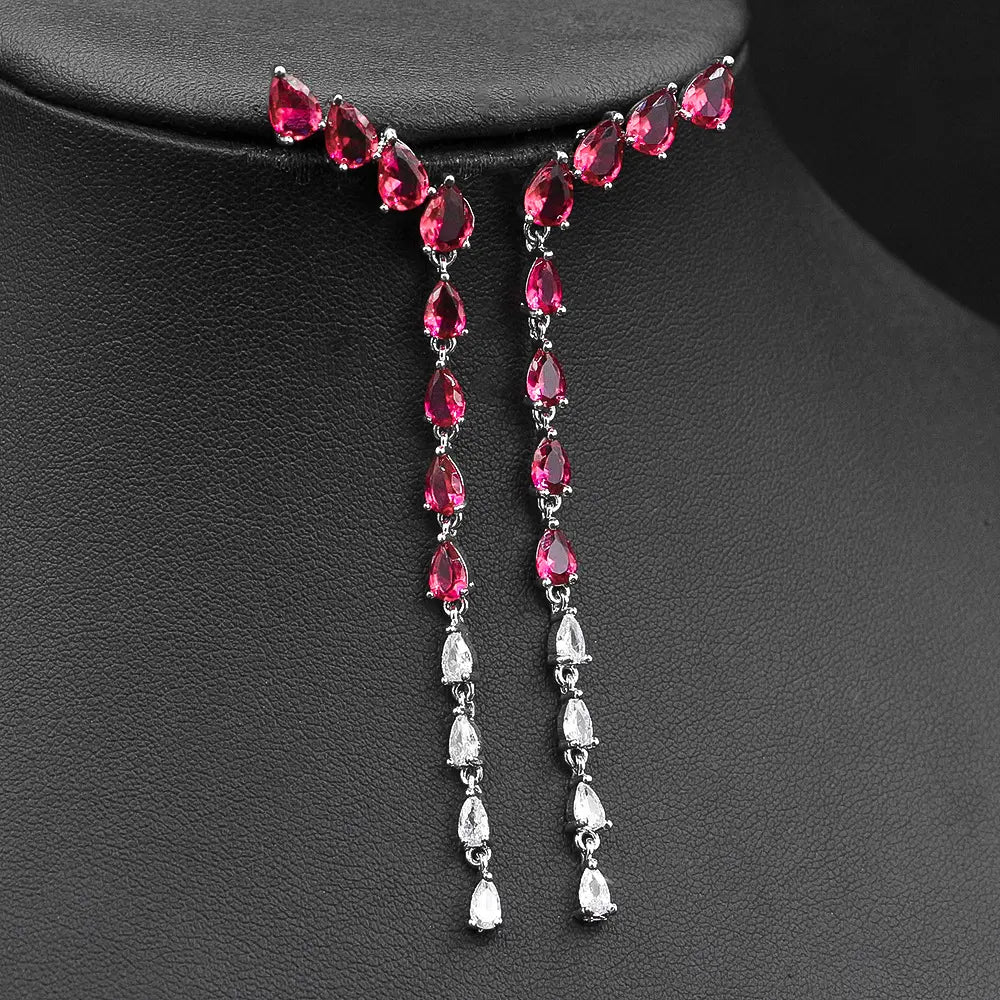 Luxury Green Crystal Y Necklace Set – Sparkling Drop Earrings Jewelry