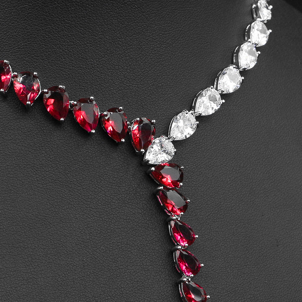 Luxury Green Crystal Y Necklace Set – Sparkling Drop Earrings Jewelry