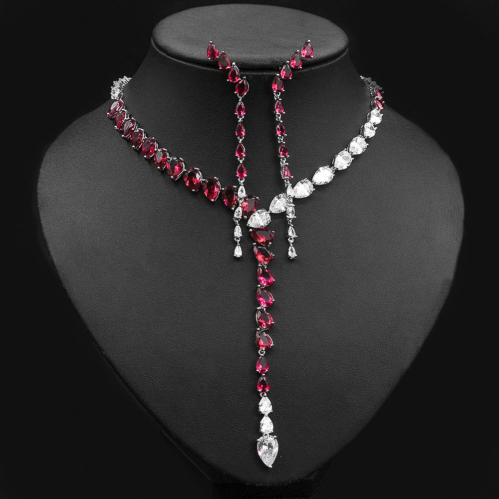 Luxury Green Crystal Y Necklace Set – Sparkling Drop Earrings Jewelry