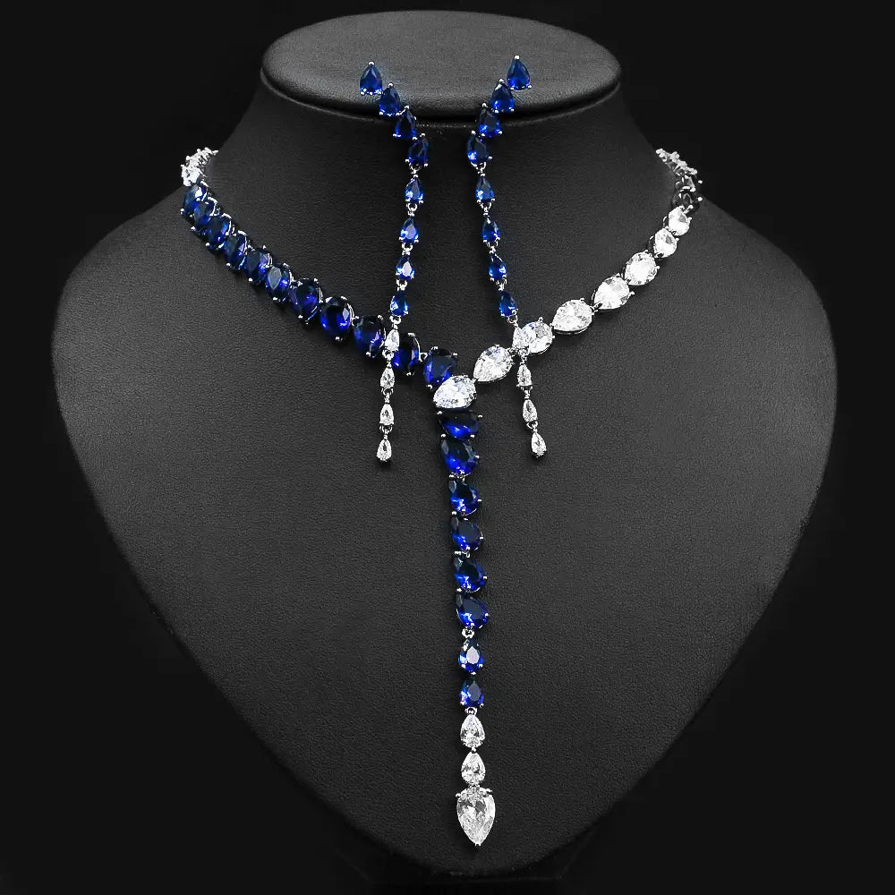 Luxury Green Crystal Y Necklace Set – Sparkling Drop Earrings Jewelry
