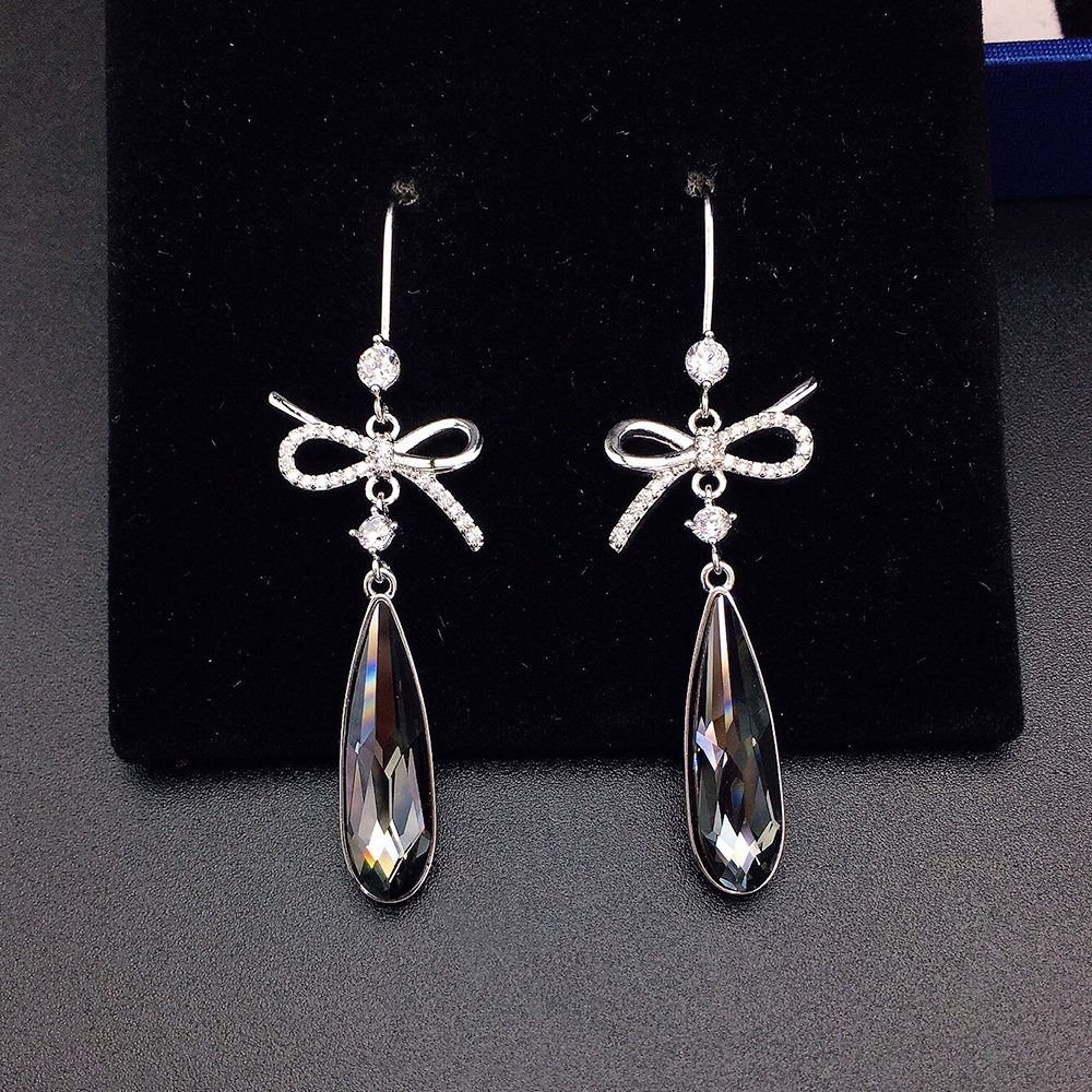 Boucles d'oreilles pendantes de luxe en cristal bleu en forme de nœud pour femme