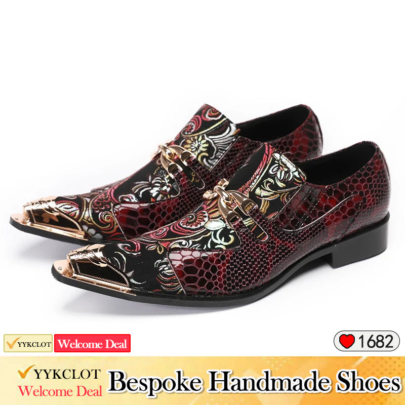 Scarpe eleganti ricamate a mano color rosso vino Scarpe eleganti da uomo