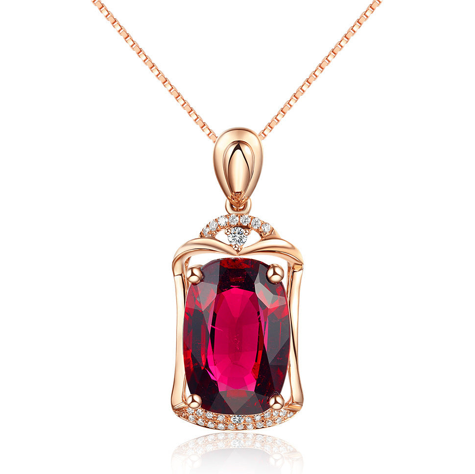 18K Rose Ruby Colored Treasure Pendant Necklace